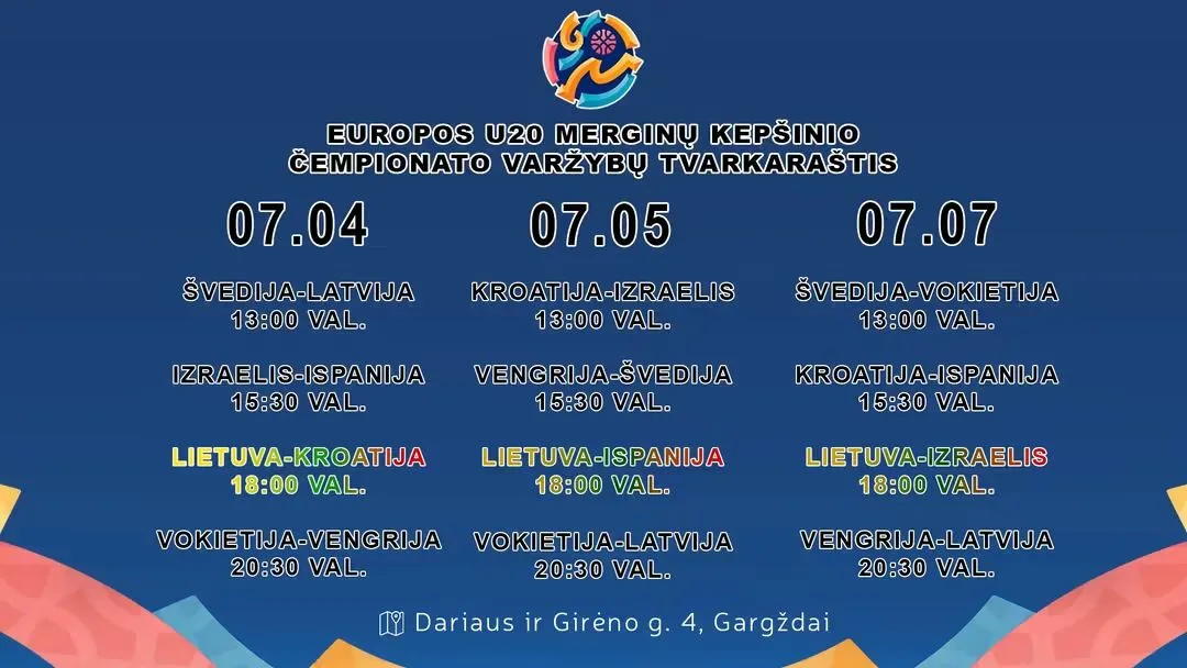 EUROPOS U20 MERGINŲ KREPŠINIO ČEMPIONATO VARŽYBŲ TVARKARAŠTIS