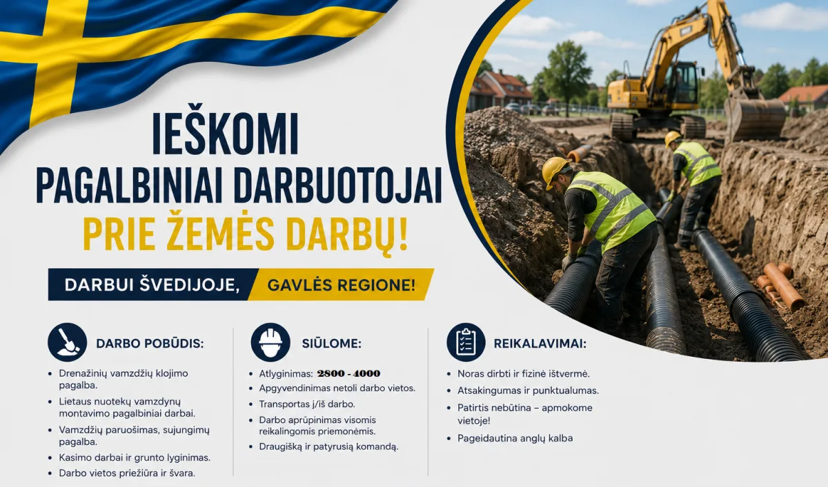 🚧 IEŠKOMI DARBUOTOJAI DARBUI ŠVEDIJOJE!