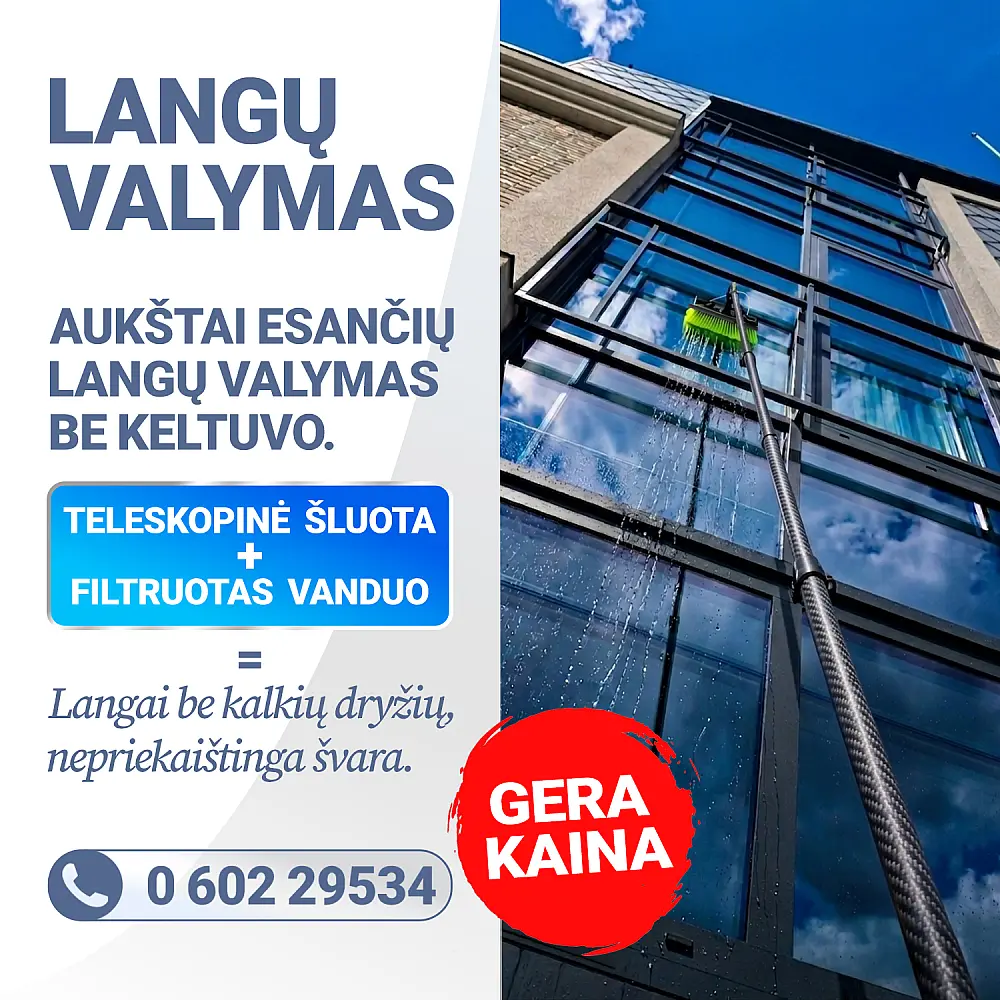 LANGŲ VALYMAS SU TELESKOPINĖ ĮRANGA