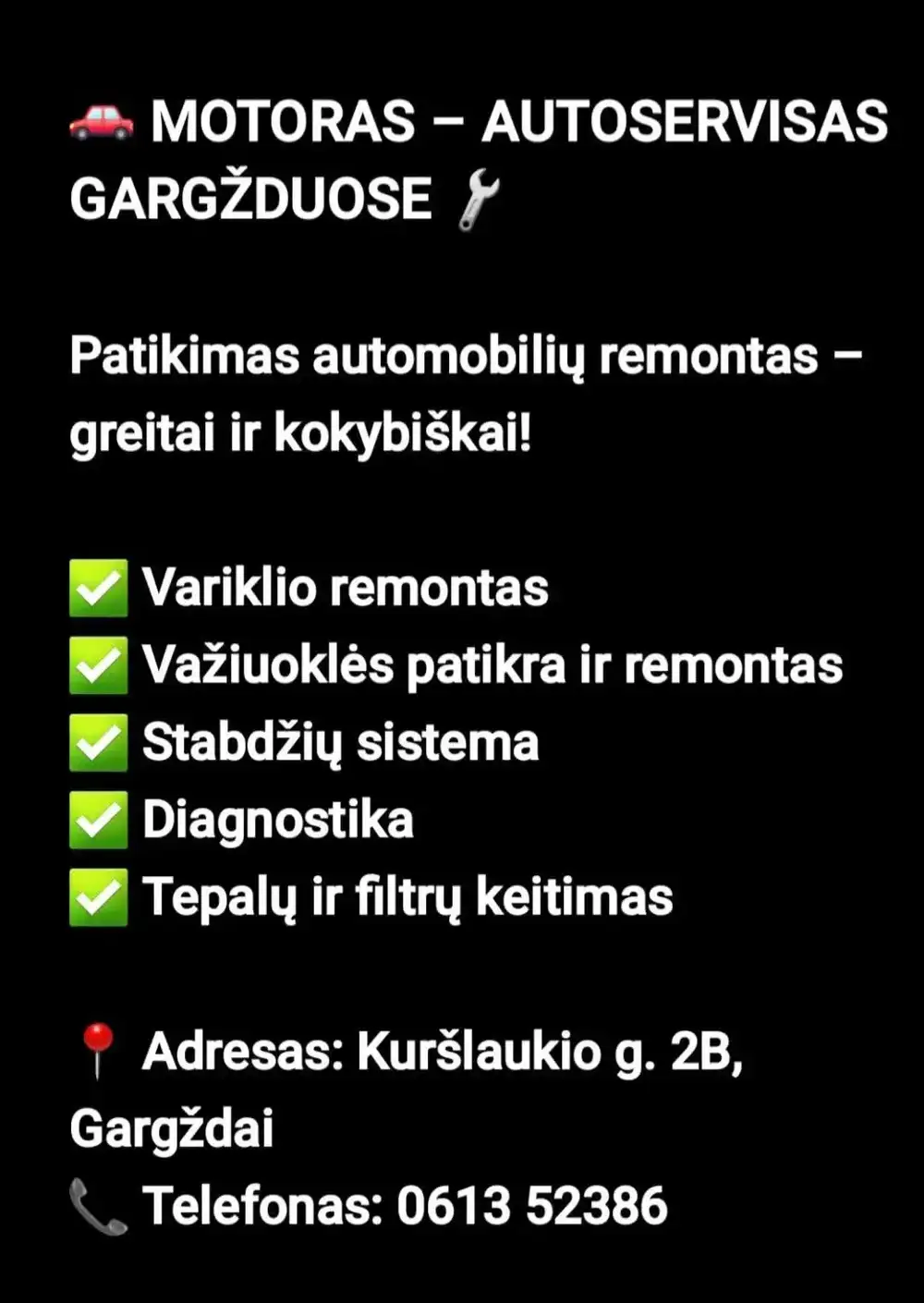 Motoras - auto servisas Gargzduose