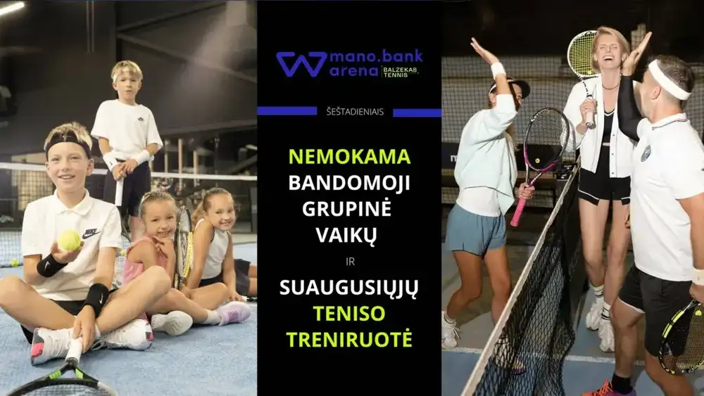 Nemokama vaikų ir suaugusiųjų grupinė teniso treniruotė