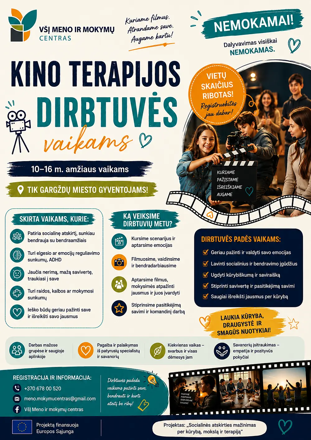 Nemokamos kino terapijos dirbtuvės