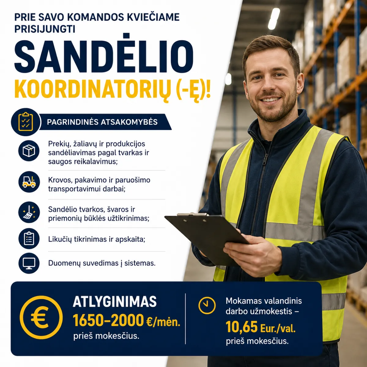 Prie savo komandos kviečiame prisijungti Sandėlio koordinatorių (-ę)!