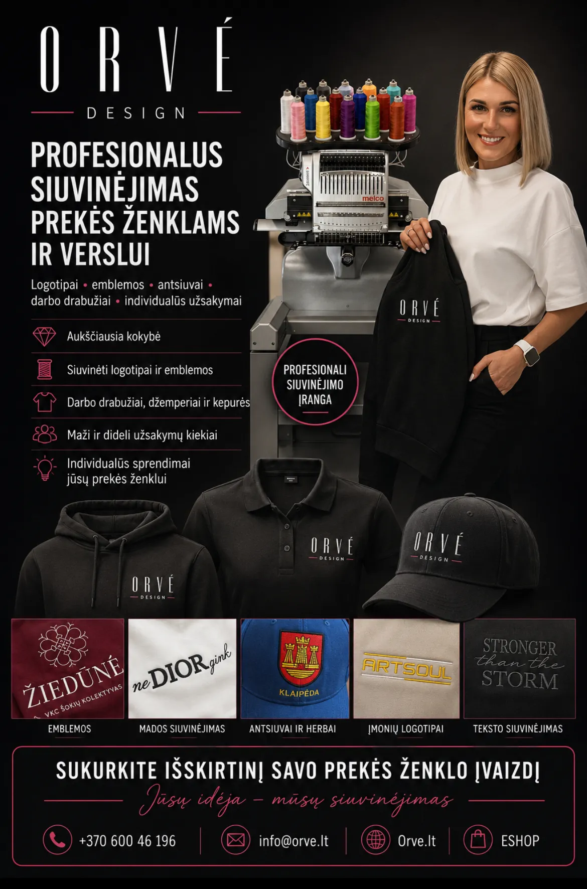 Profesionalus logotipų siuvinėjimas – darbo drabužių, emblemų ir antsiuvų gamyba | ORVĖ Design