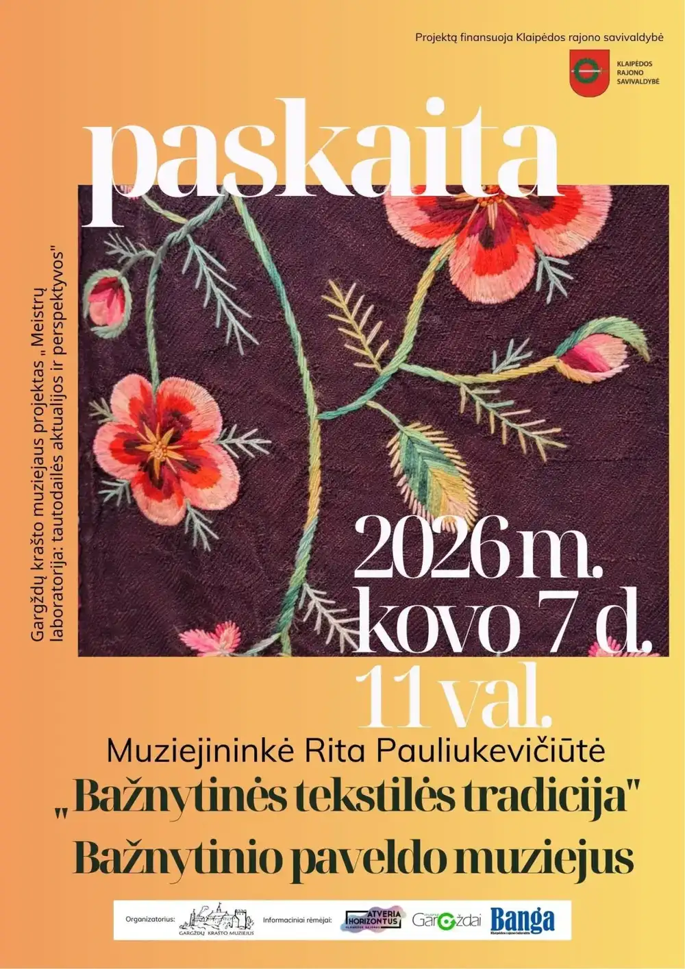Ritos Pauliukevičiūtės paskaita "Bažnytinės tekstilės tradicija"