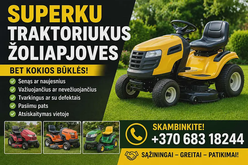 Superkame žoliapjoves ir taktoriukus
