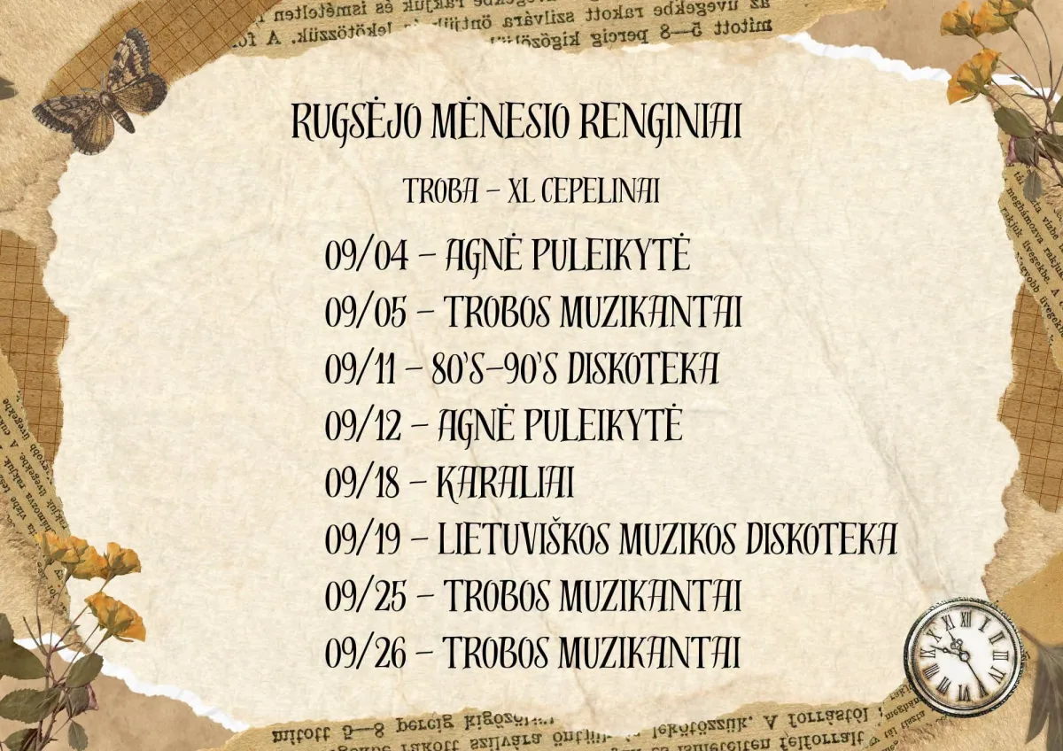 Troba XL Cepelinai - Rugsėjo renginiai